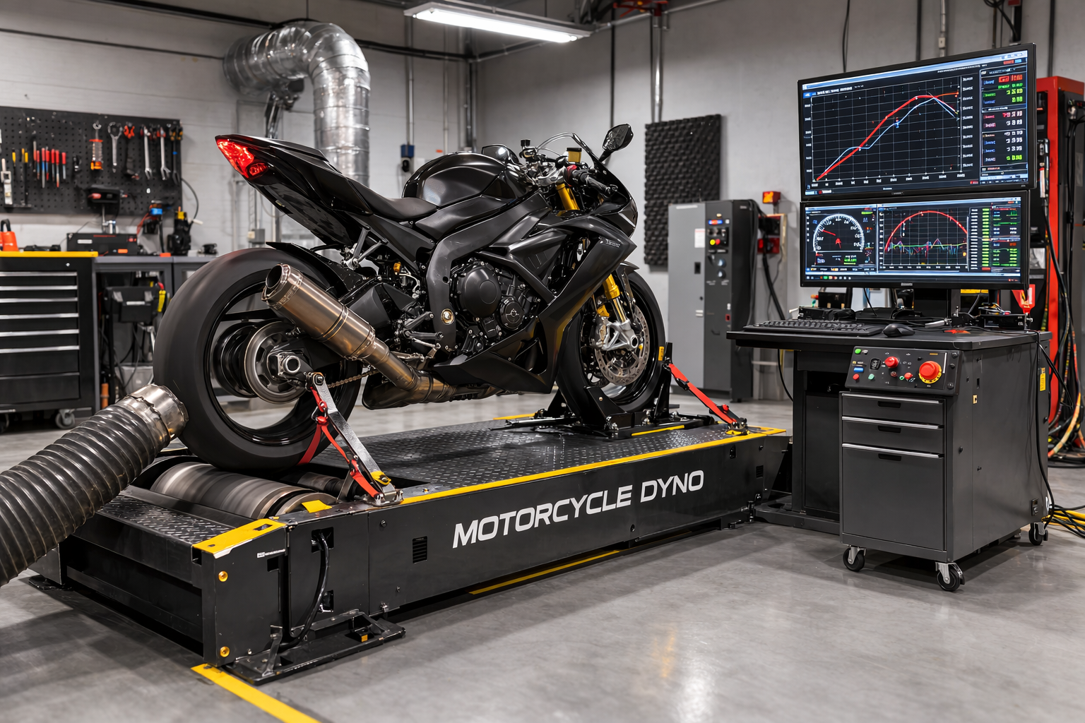 Dyno testing in progress at Refugee Cycles